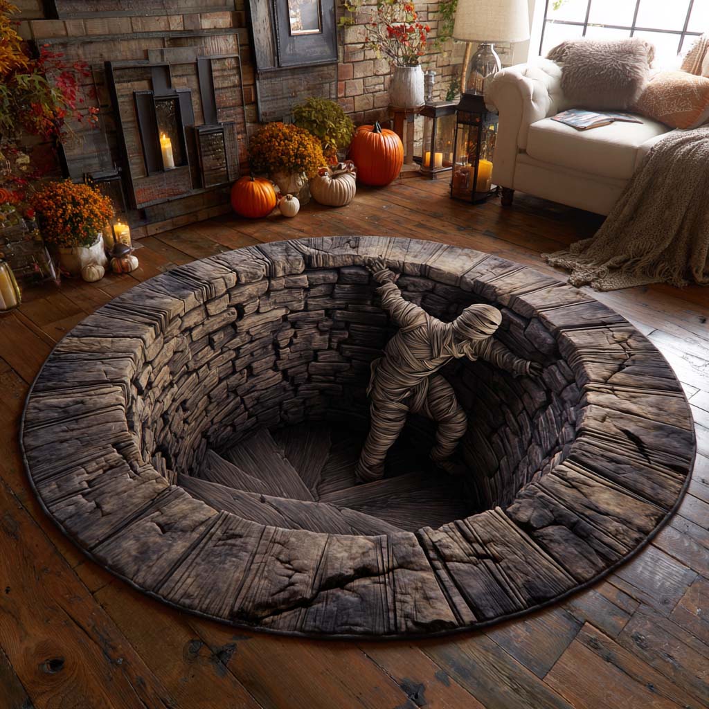 Mummy Descent Quilted Round Mat Home Decor Stores Good Halloween Presents