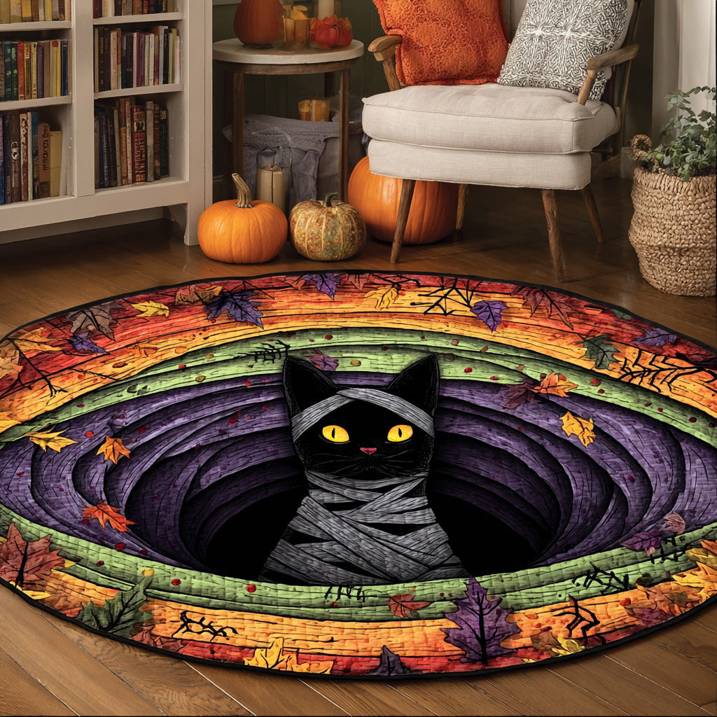 Mummy Meow Quilted Round Mat Ghost Home Decor Spooky Gift Ideas Mummy Meow Quilted Round Mat Ghost Home Decor Spooky Gift Ideas