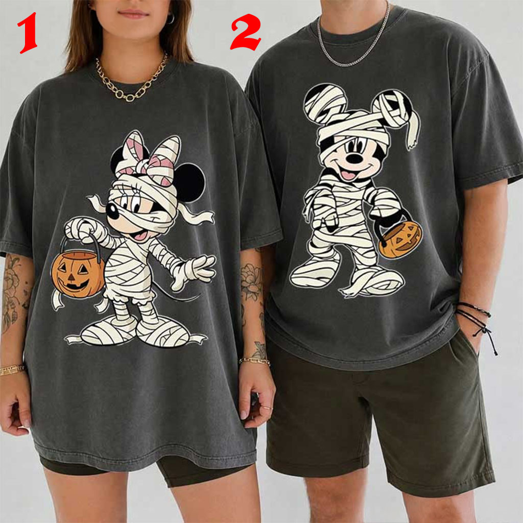 Mummy Mickey And Minnie D Halloween Matching Couples T-Shirt Spooky Season Clothing Gifts