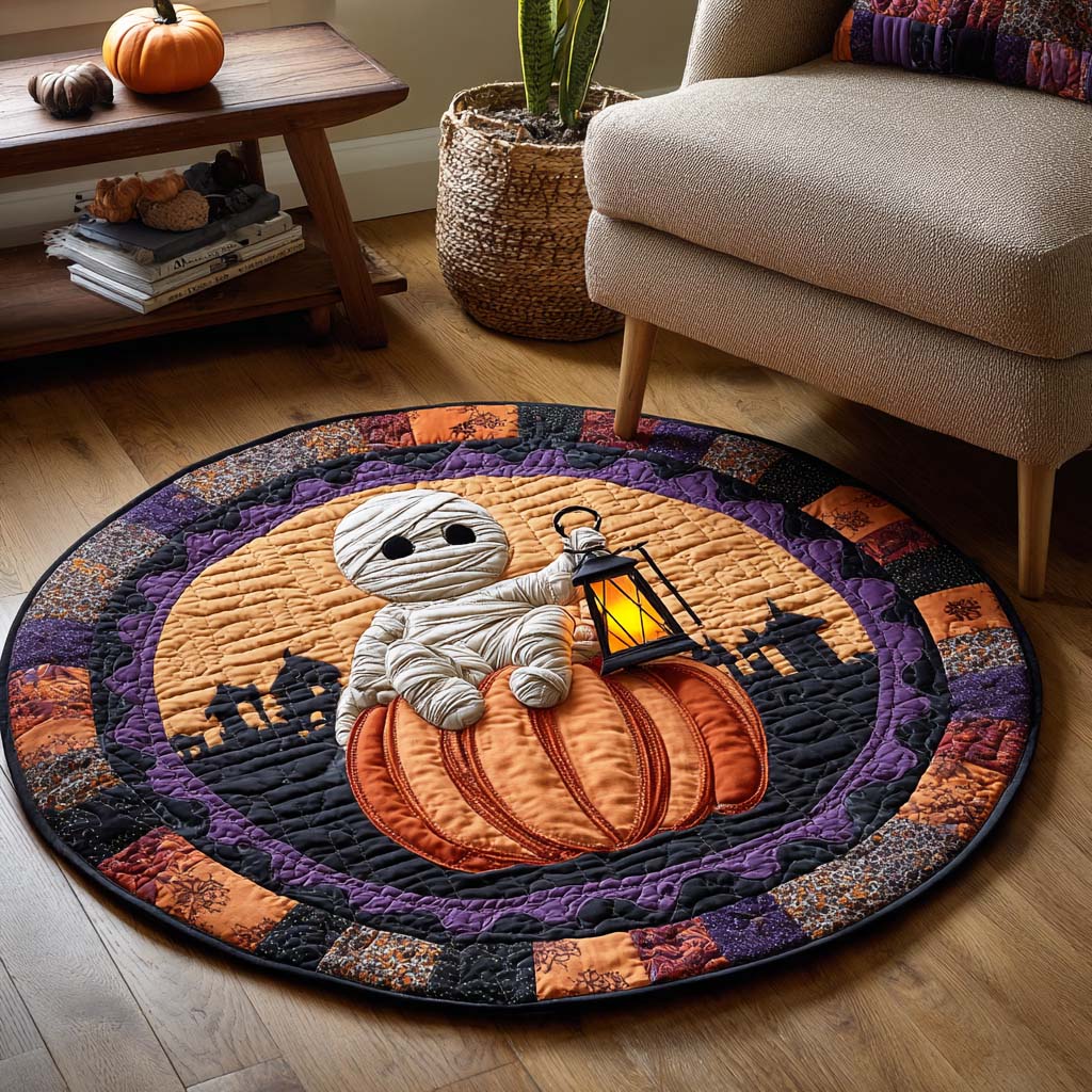 Mummy Secret Quilted Round Mat Indoor Halloween Decor Gift Items For New House Mummy Secret Quilted Round Mat Indoor Halloween Decor Gift Items For New House