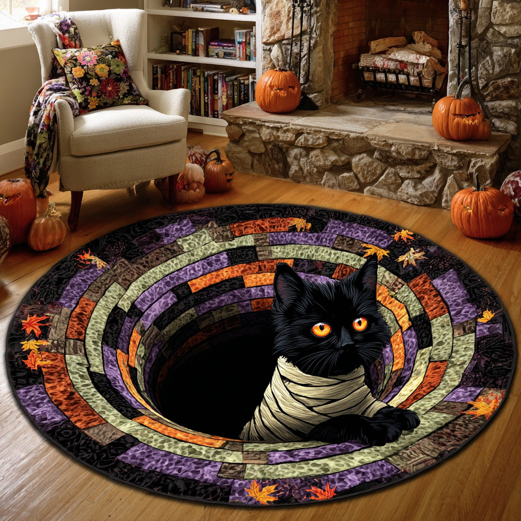 Mummy Whiskers Quilted Round Mat Halloween Decor On House Spooky Gifts