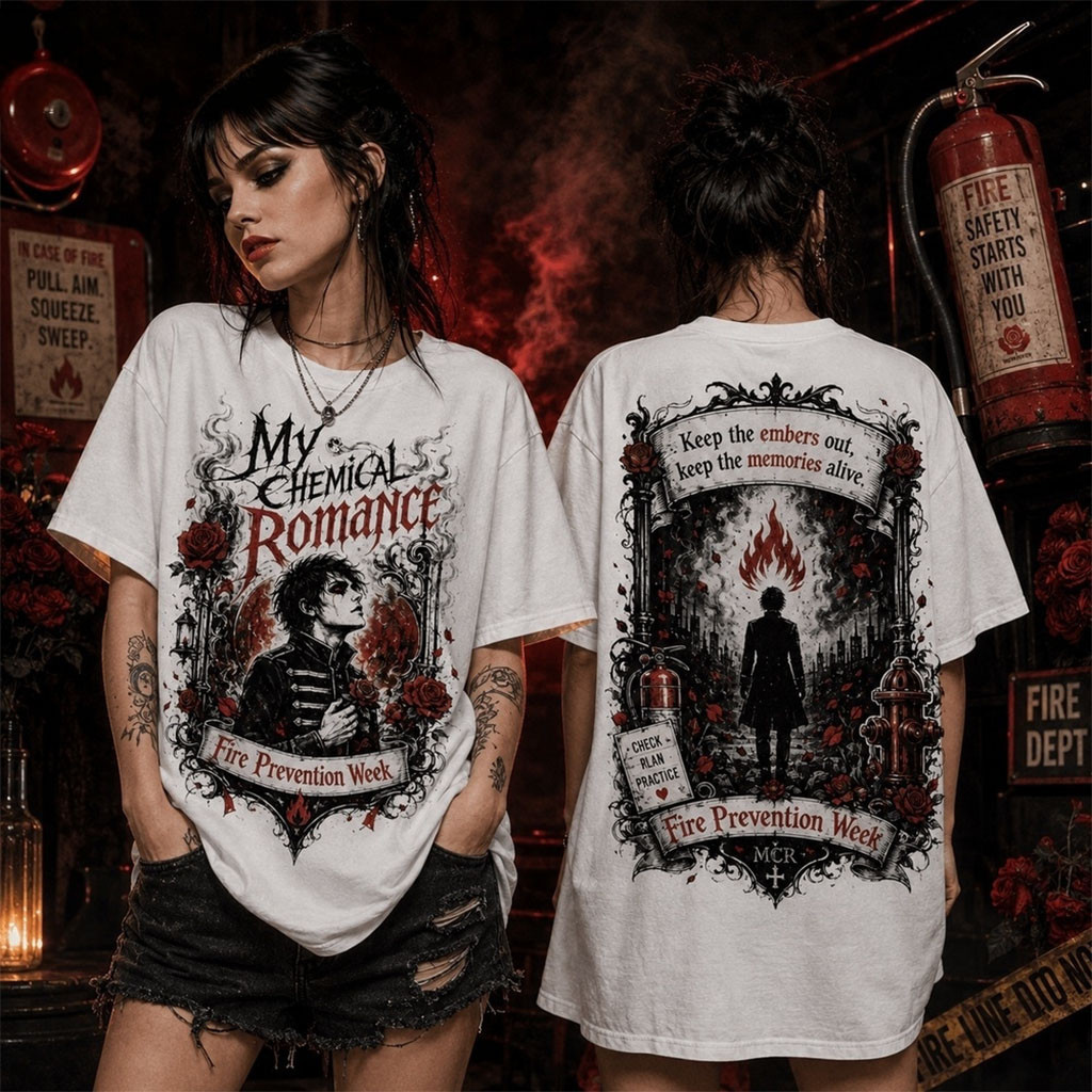 My Chemical Romance Fire Prevention Week Gothic T-Shirt MCR Merch Present For Rock Fans