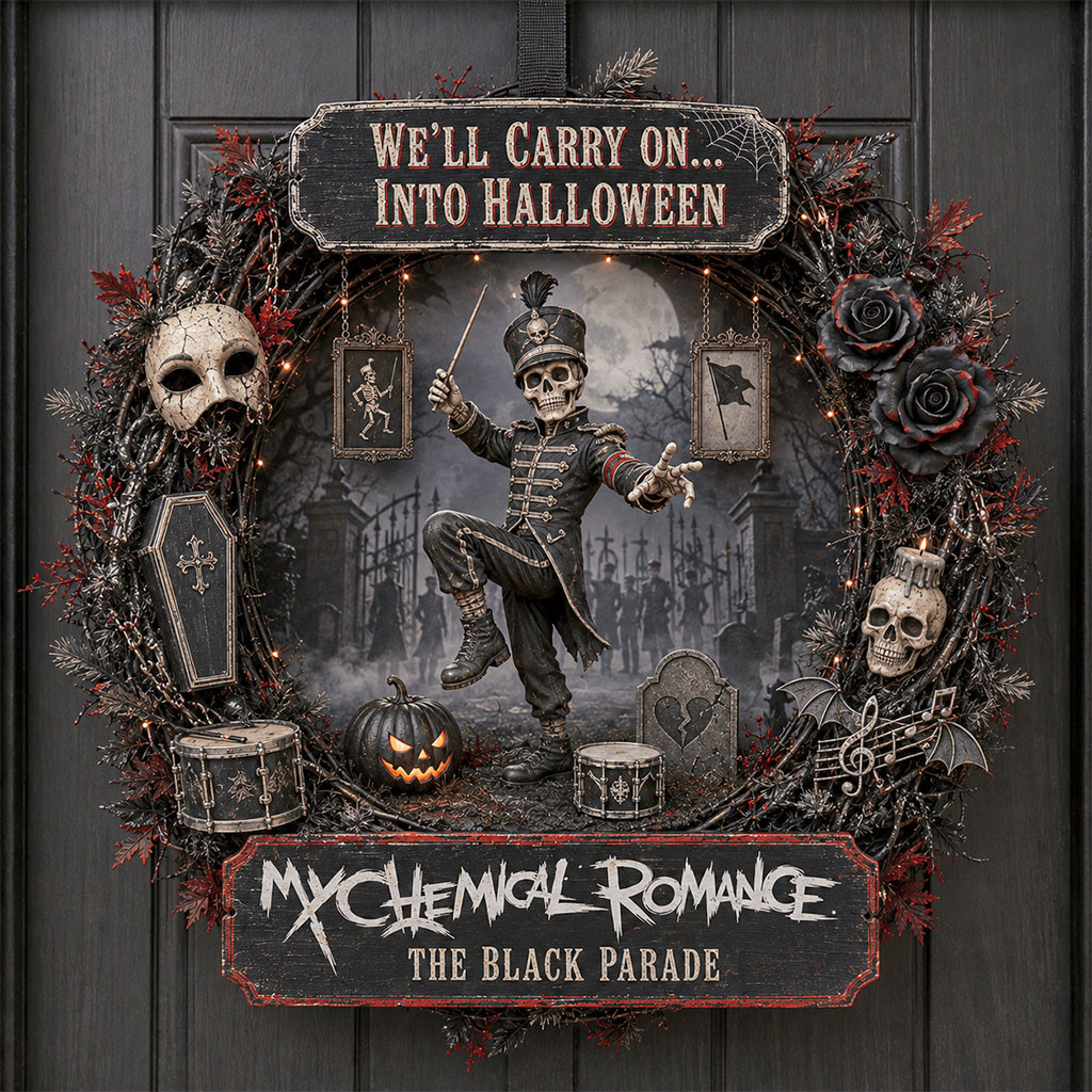 My Chemical Romance The Black Parade Door Sign We'll Carry On Into Halloween Wreath MCR Merch