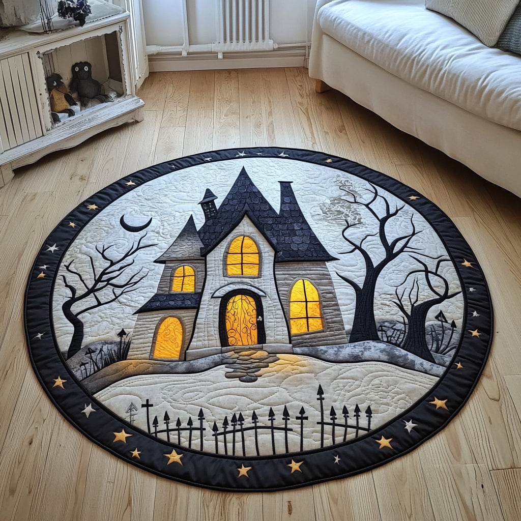 Mysterious Halloween Night Quilted Round Mat Living Decor Ideas Gifts For Halloween Lovers