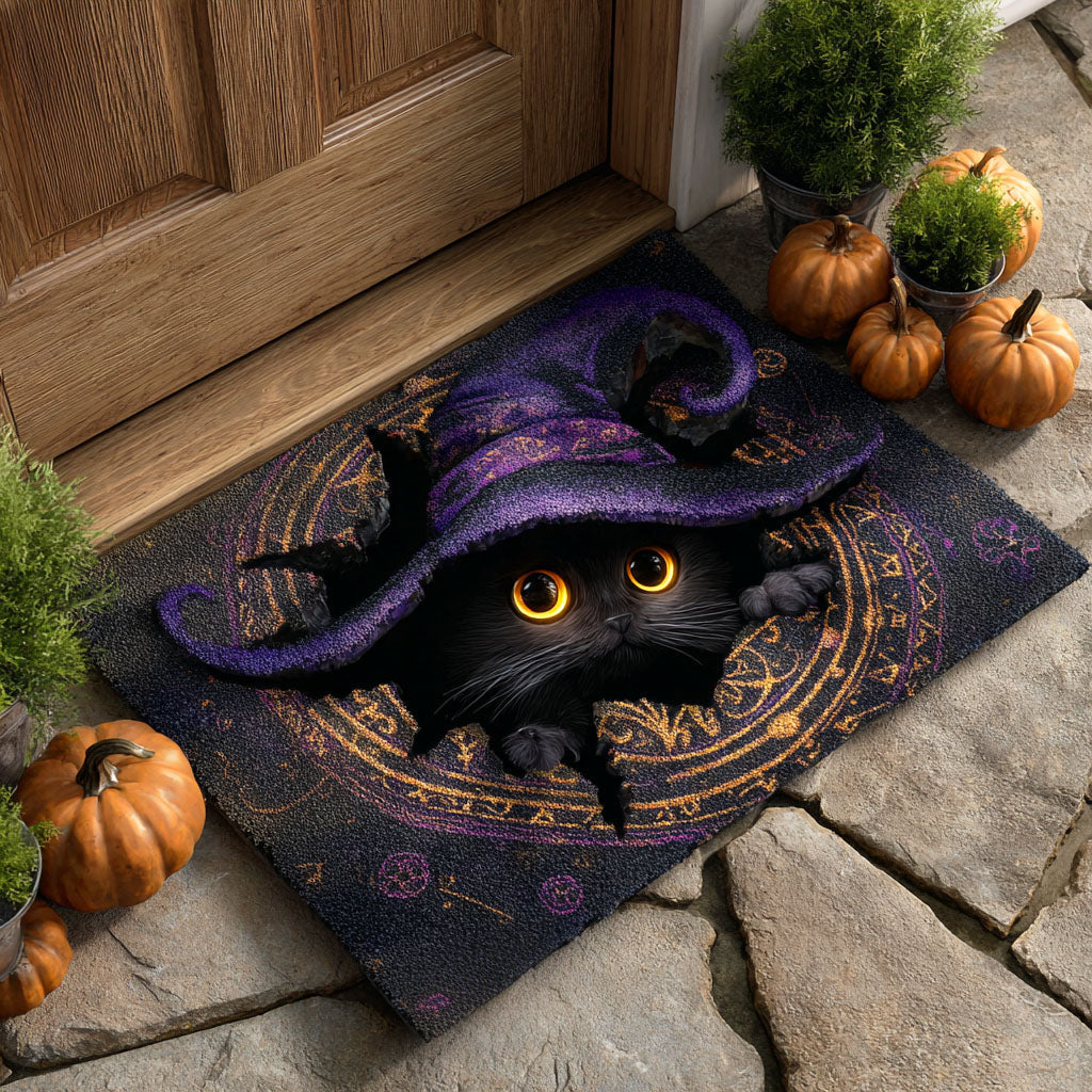 Mystic Black Cat Doormat Halloween Entrance Mat Housewarming Gifts For Cat Lover