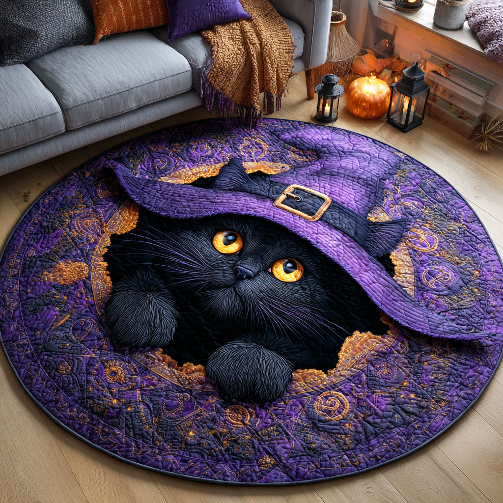 Mystic Black Cat Quilted Round Mat October Decorations Black Cat Gift Shop