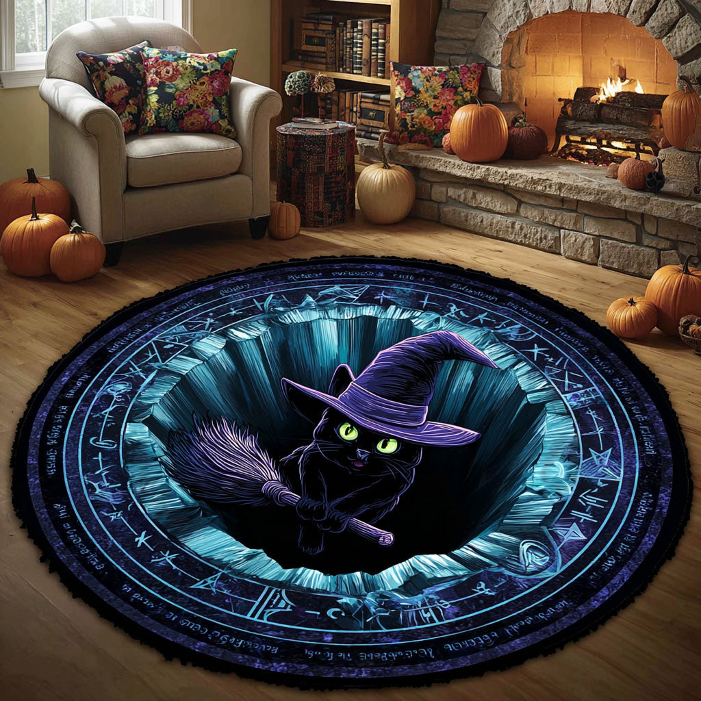 Mystic Broom Quilted Round Mat Halloween Living Room Decor New House Gifts