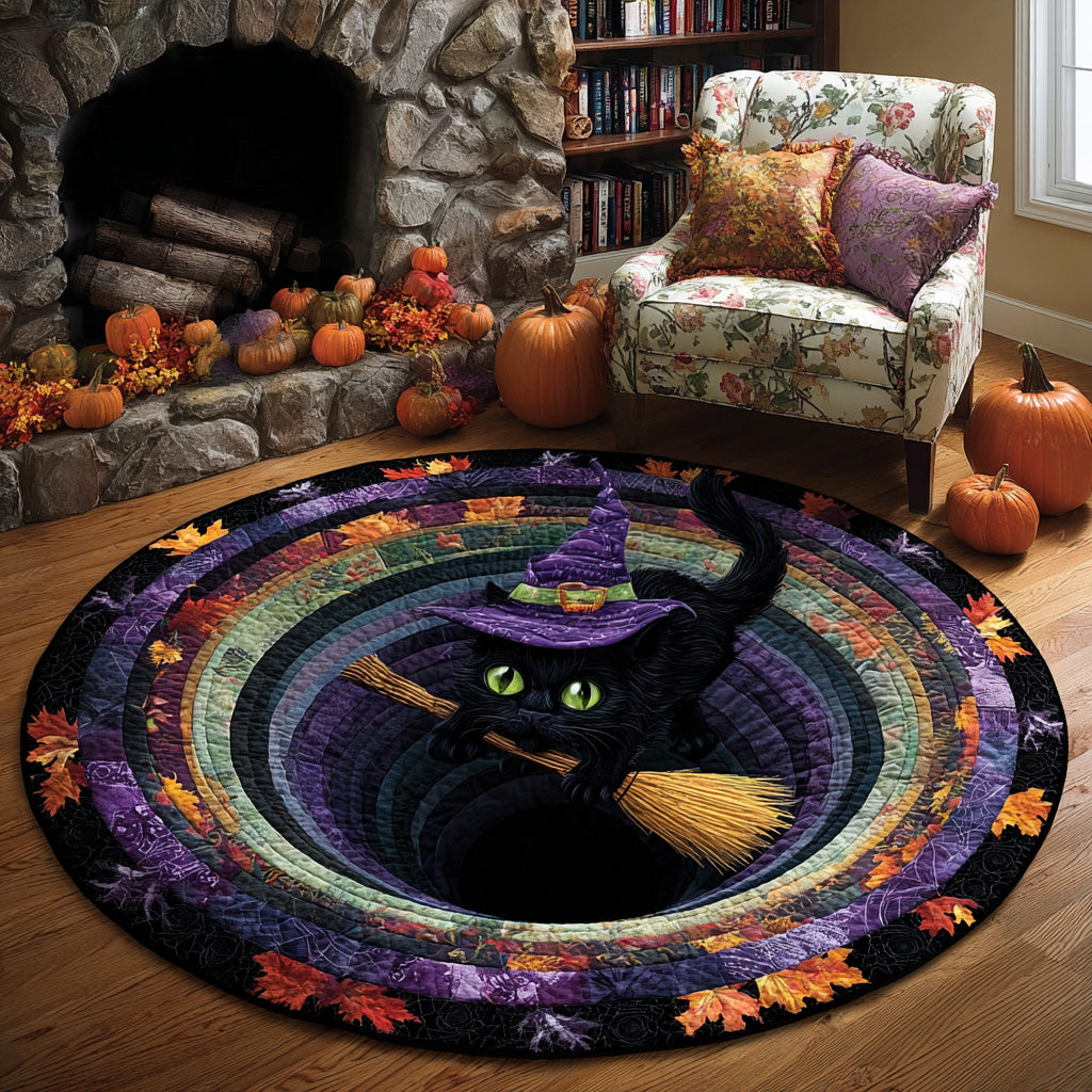 Mystic Broom Quilted Round Mat Scary Home Decor Gifts For New House Owners