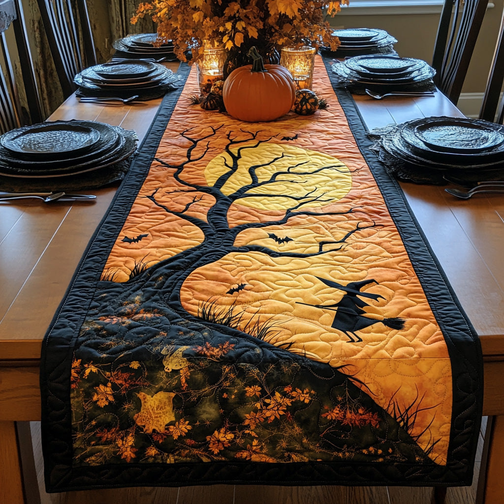 Mystic Night Quilted Table Runner Spooky Dinner Table Black Cat Mom Gifts