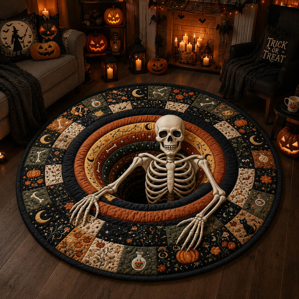 Mystic Skeleton Chasm Quilted Round Mat Round Holiday Rugs Cool Halloween Gifts