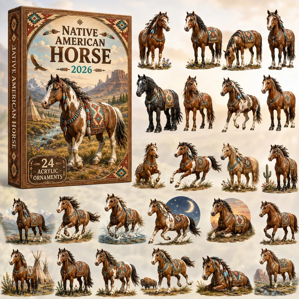 Native American Horse Advent Calendar 2026 24-Day Acrylic Ornaments Christmas Countdown Box