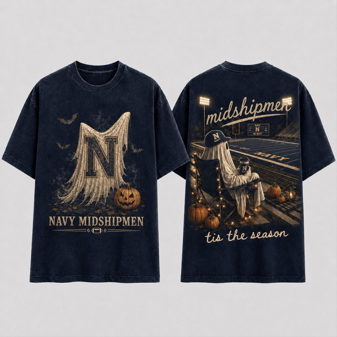 Navy Midshipmen Halloween Ghost Vintage T-Shirt Tis The Season Tee Navy Midshipmen Merch Gifts Navy Midshipmen Halloween Ghost Vintage T-Shirt Tis The Season Tee Navy Midshipmen Merch Gifts