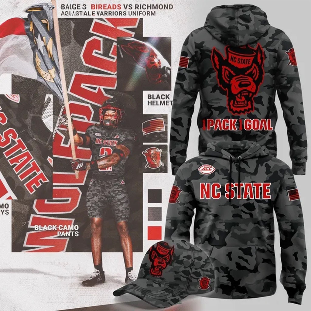 NC State Football Black Camo 2026 Hoodie 1 Pack 1 Goal Hoodie NC State Wolfpack Merch Fan Gifts