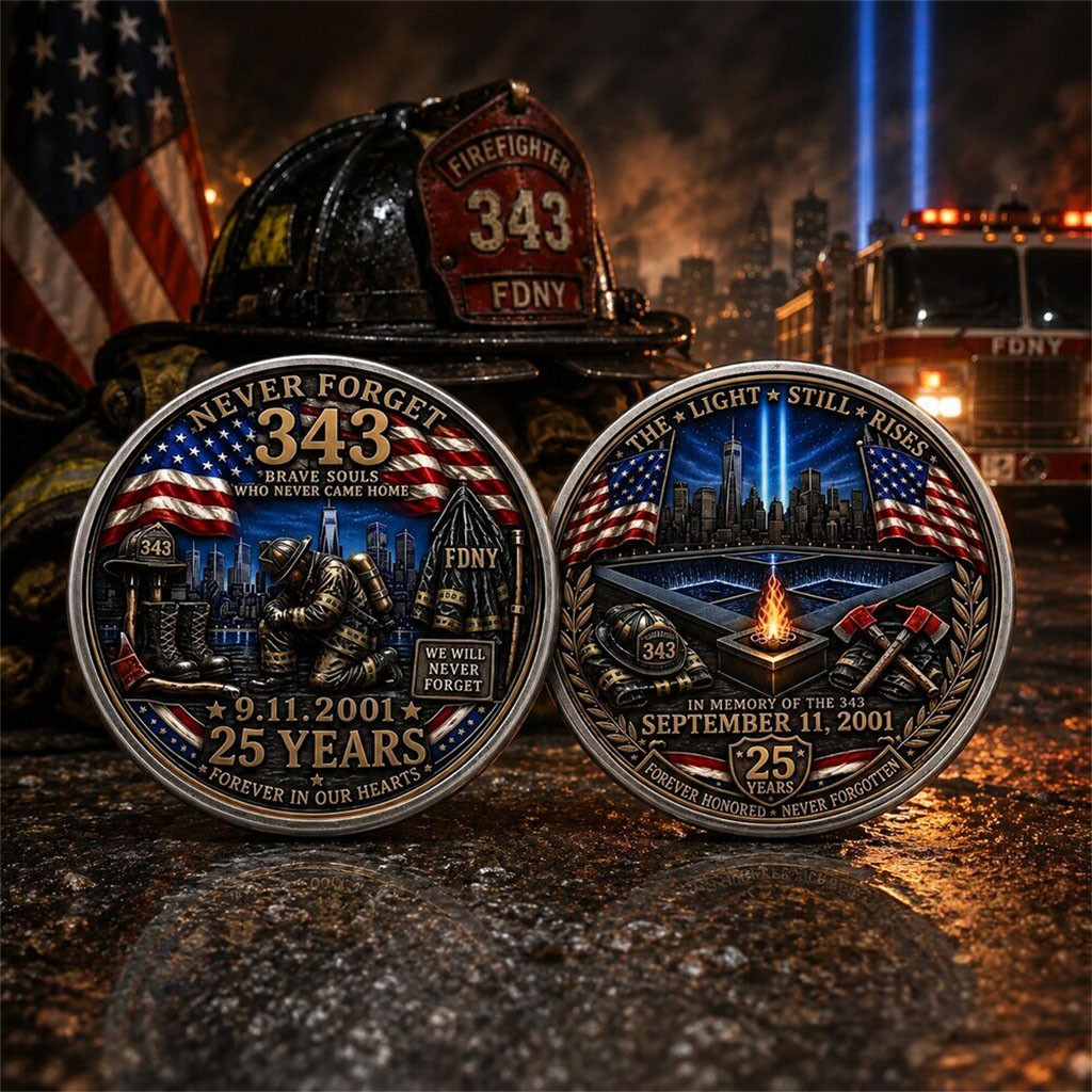 Never Forget 343 25Th Anniversary 9 11 Memorial Challenge Coin Patriot Day Merch Veterans Gifts