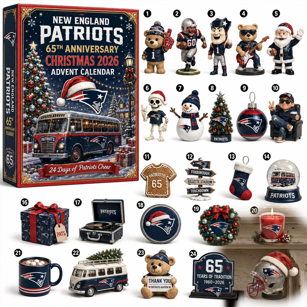 New England Patriots 65th Anniversary 2026 Advent Calendar Xmas Tree Ornaments Patriots Merch