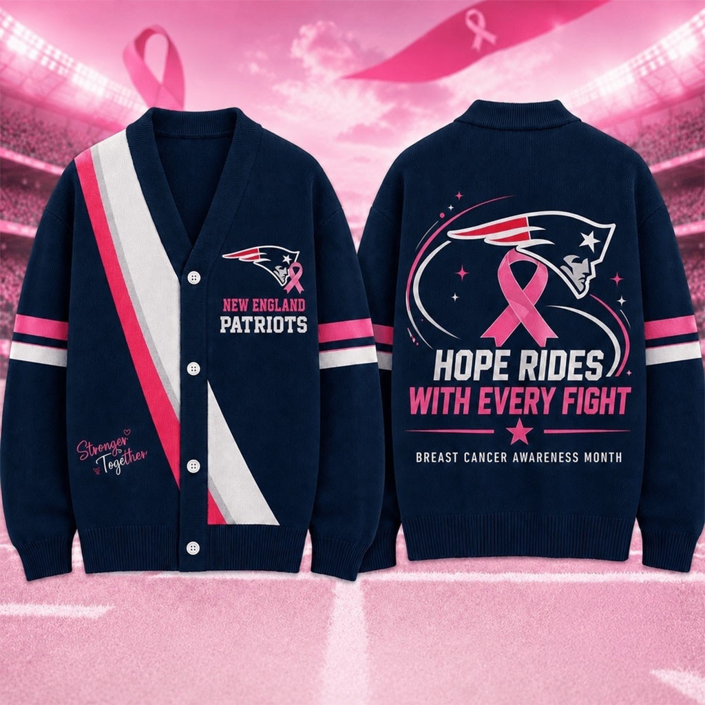 New England Patriots Breast Cancer Hope Rides With Every Fight Cardigan NE Patriots Merch Gifts