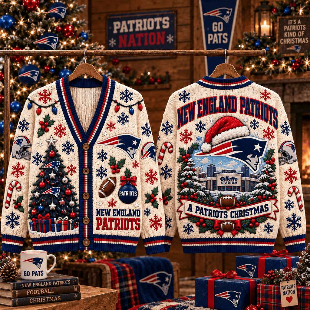 New England Patriots Christmas Cardigan Cute Game Day Attire NE Patriots Merch Football Gifts