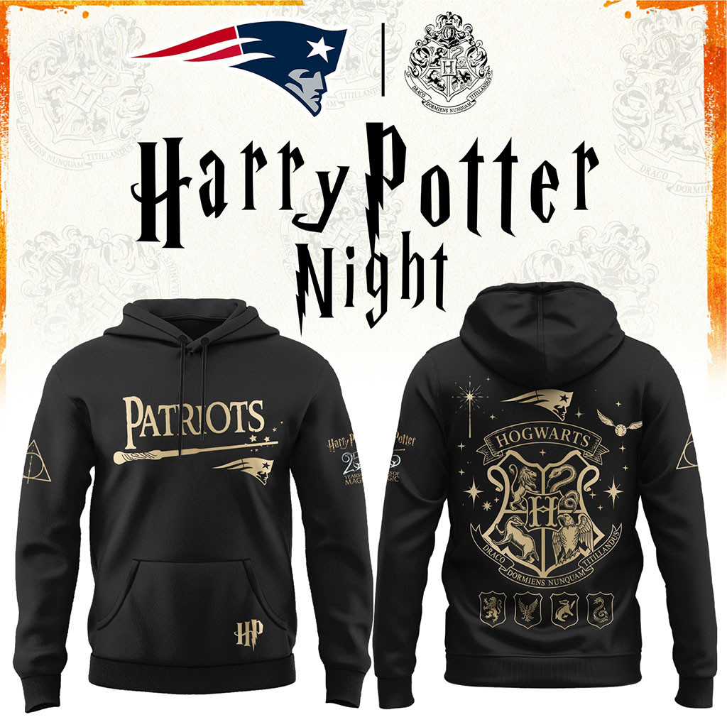 New England Patriots Football Harry Potter 25th Anniversary Black Hoodie 2026 NE Patriots Merch