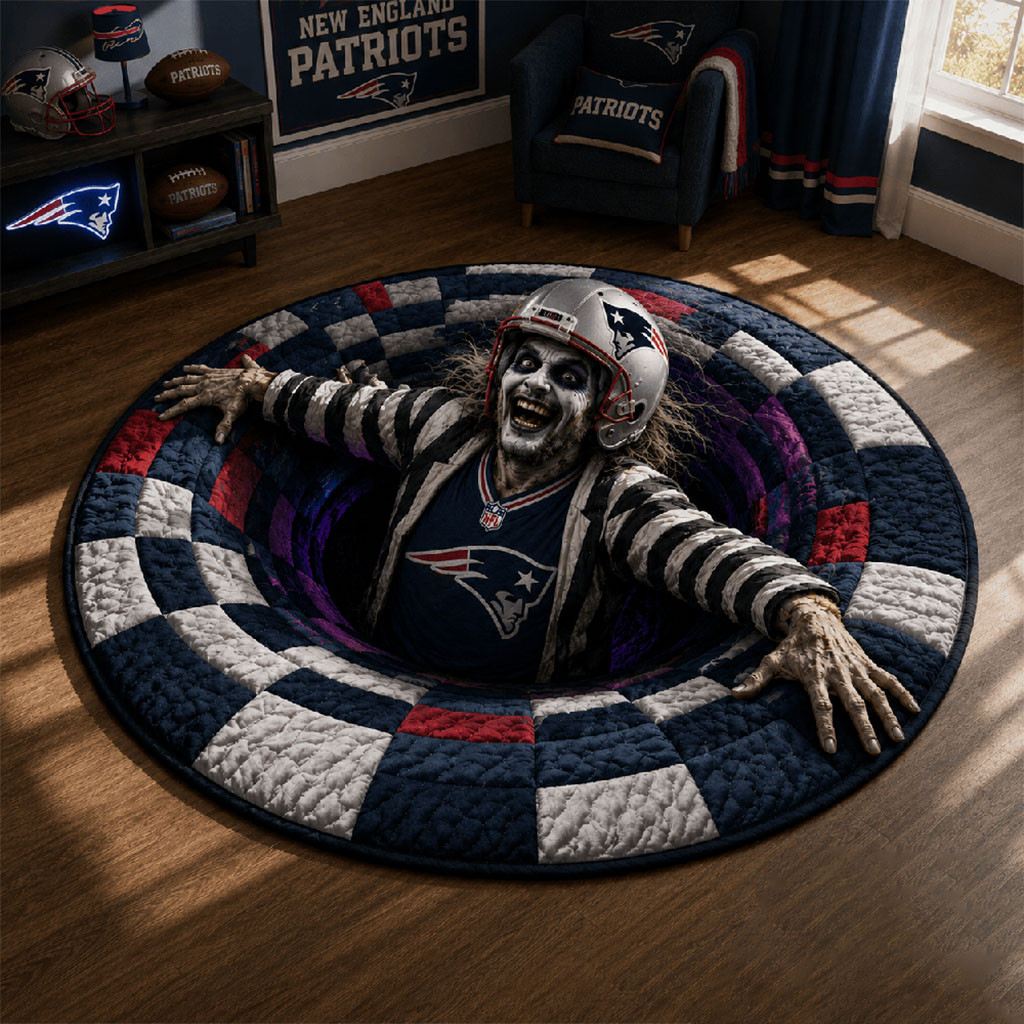 New England Patriots Halloween 2026 Zombie Quilted Round Mat NE Patriots Merch Living Room Decor