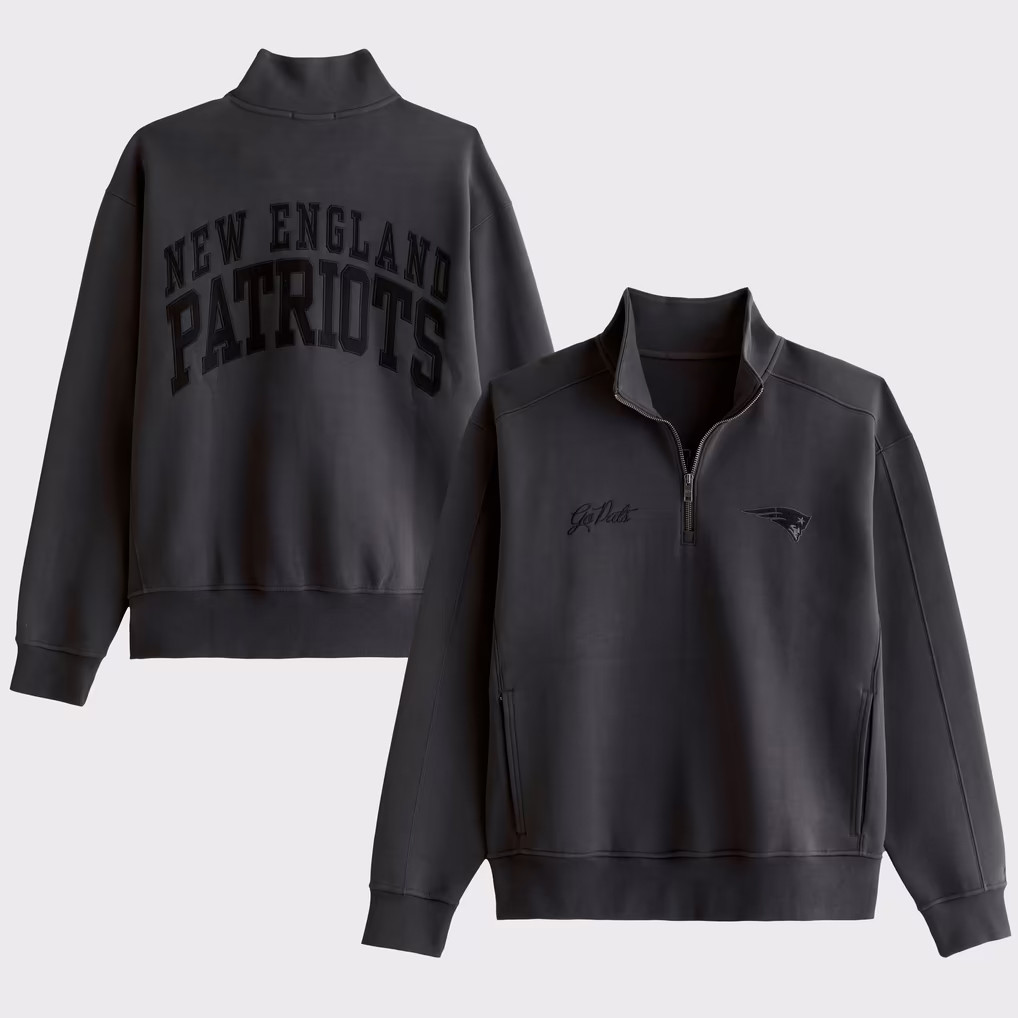New England Patriots Merch 2026 Abercrombie And Fitch Black NE Patriots Quarter Zip Shirt Gifts