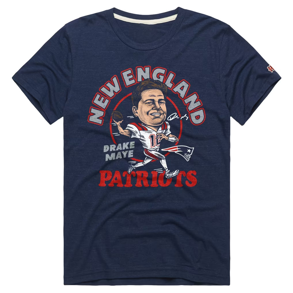 New England Patriots Merch 2026 Homage Drake Maye NE Patriots Caricature Player Graphic T-Shirt