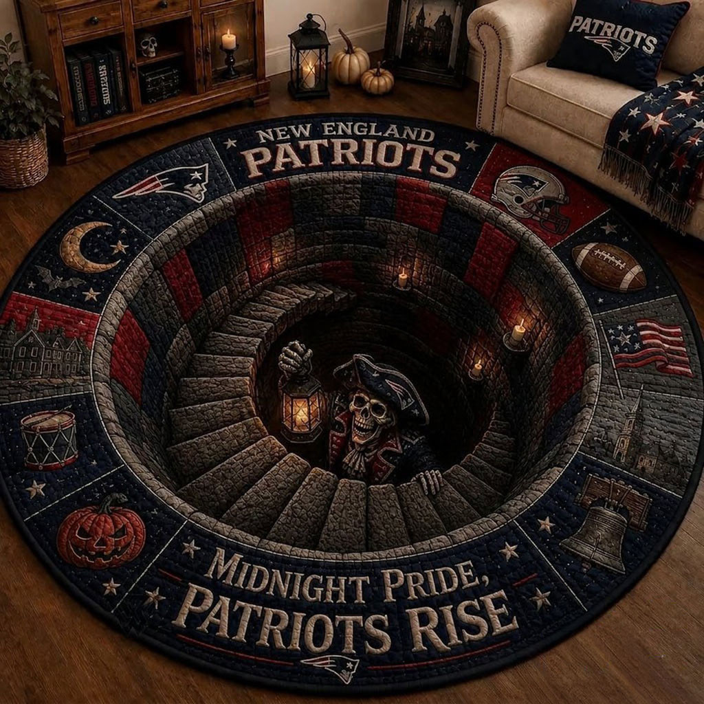 New England Patriots Merch 2026 Midnight Pride Patriots Rise Halloween Quilted Round Mat Decor