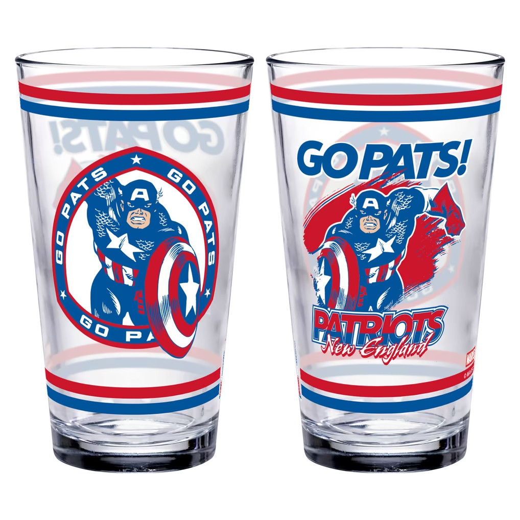 New England Patriots Merch 2026 NE Patriots Disney x NFL Captain America Pint Glass Fan Gifts
