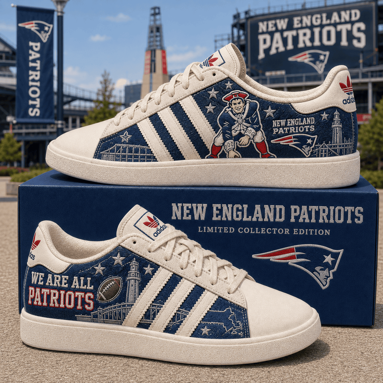 New England Patriots Merch We Are All Patriots Sneakers Football Game Day Shoes Gifts For Patriots Fans