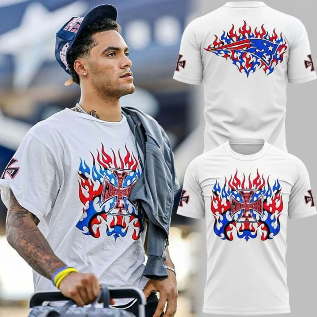 New England Patriots Vintage Flame Graphic White Shirt NE Patriots Merch Gifts For Football Fan