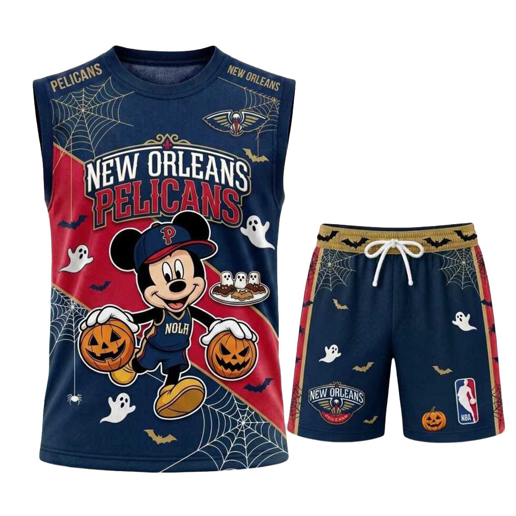 New Orleans Pelicans Mickey Mouse Halloween Basketball Muscle Tank And Shorts Pelicans Merch
