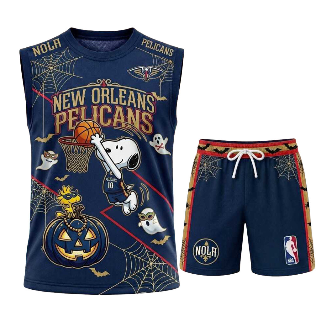 New Orleans Pelicans Snoopy Halloween Basketball Muscle Tank And Shorts Pelicans Merchandise