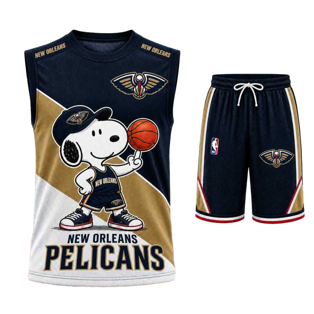 New Orleans Pelicans Snoopy Mascot Tank Top And Shorts Set NO Pelicans Merch Gifts For Fans New Orleans Pelicans Snoopy Mascot Tank Top And Shorts Set NO Pelicans Merch Gifts For Fans