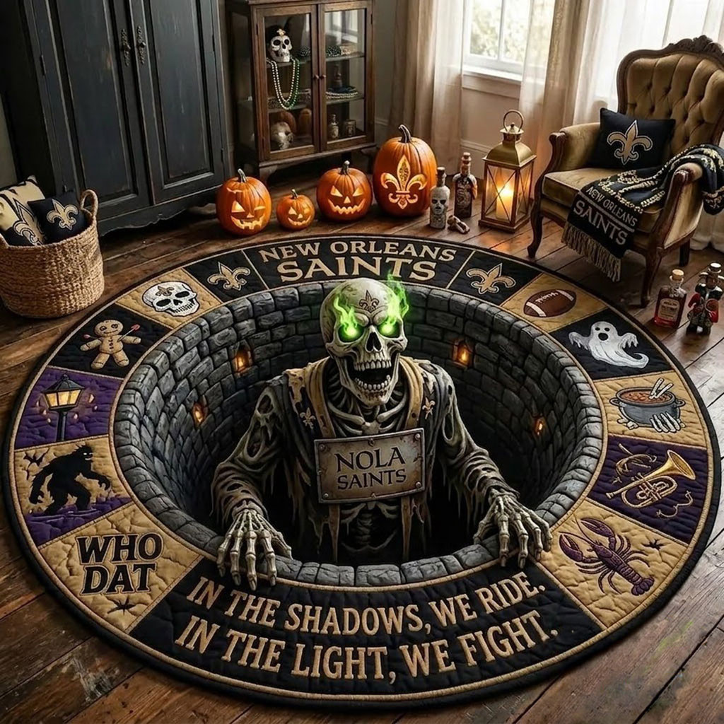 New Orleans Saints 2026 Monster Halloween Quilted Round Mat NO Saints Merch Living Room Decor