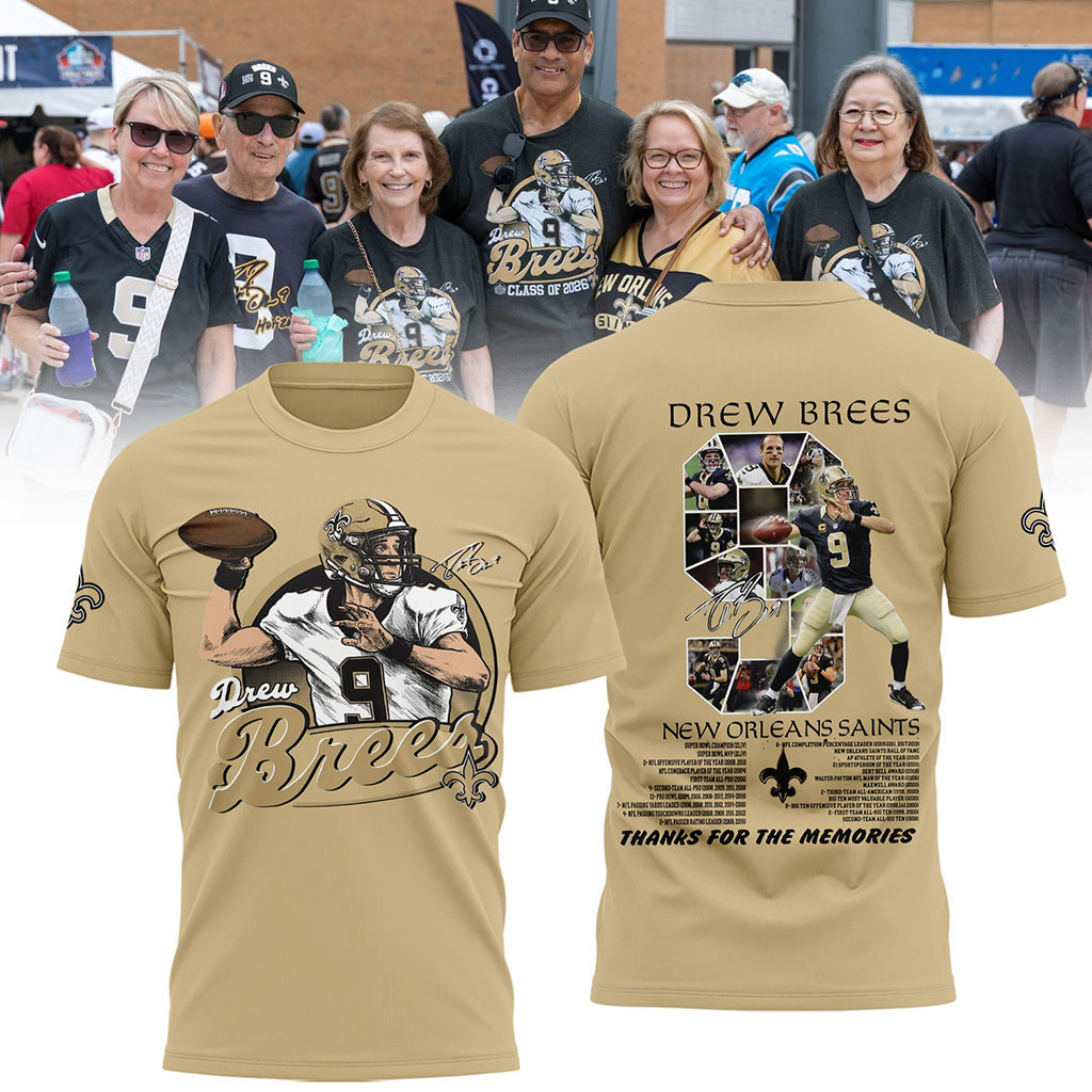 New Orleans Saints #9 Drew Brees T-Shirt Thanks For The Memories Shirt NO Saints Merch 2026 New Orleans Saints #9 Drew Brees T-Shirt Thanks For The Memories Shirt NO Saints Merch 2026