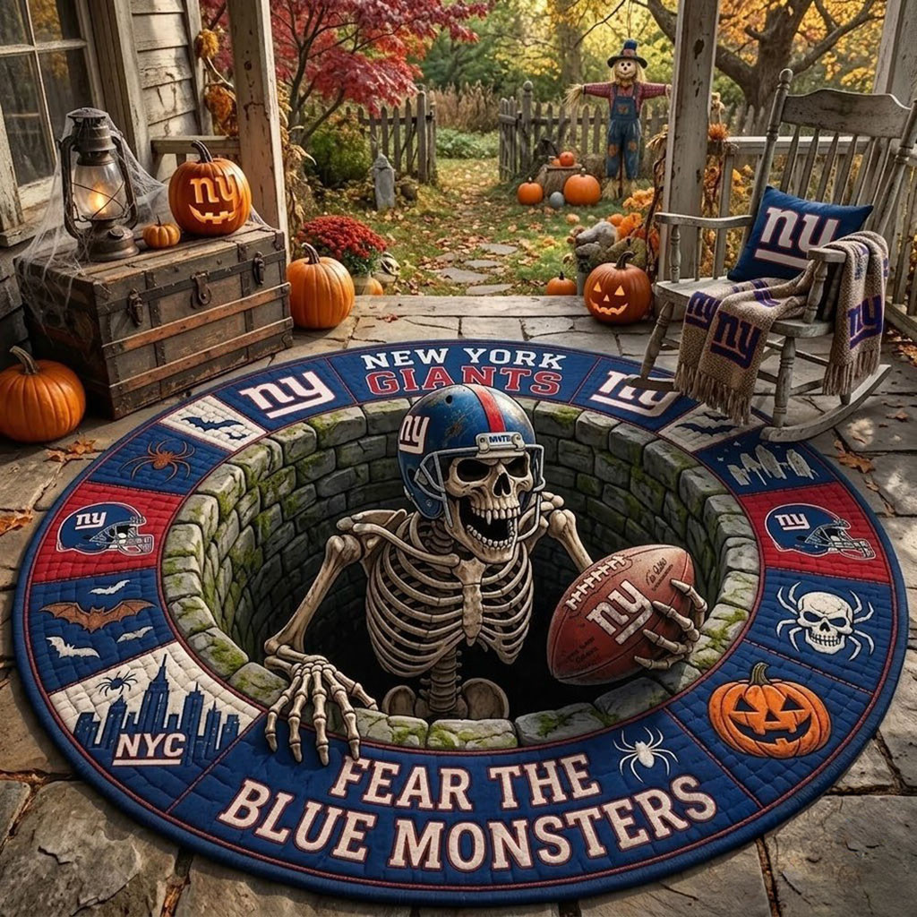 New York Giants 2026 Monster Halloween Quilted Round Mat Fear The Blue Monsters Giants Merch