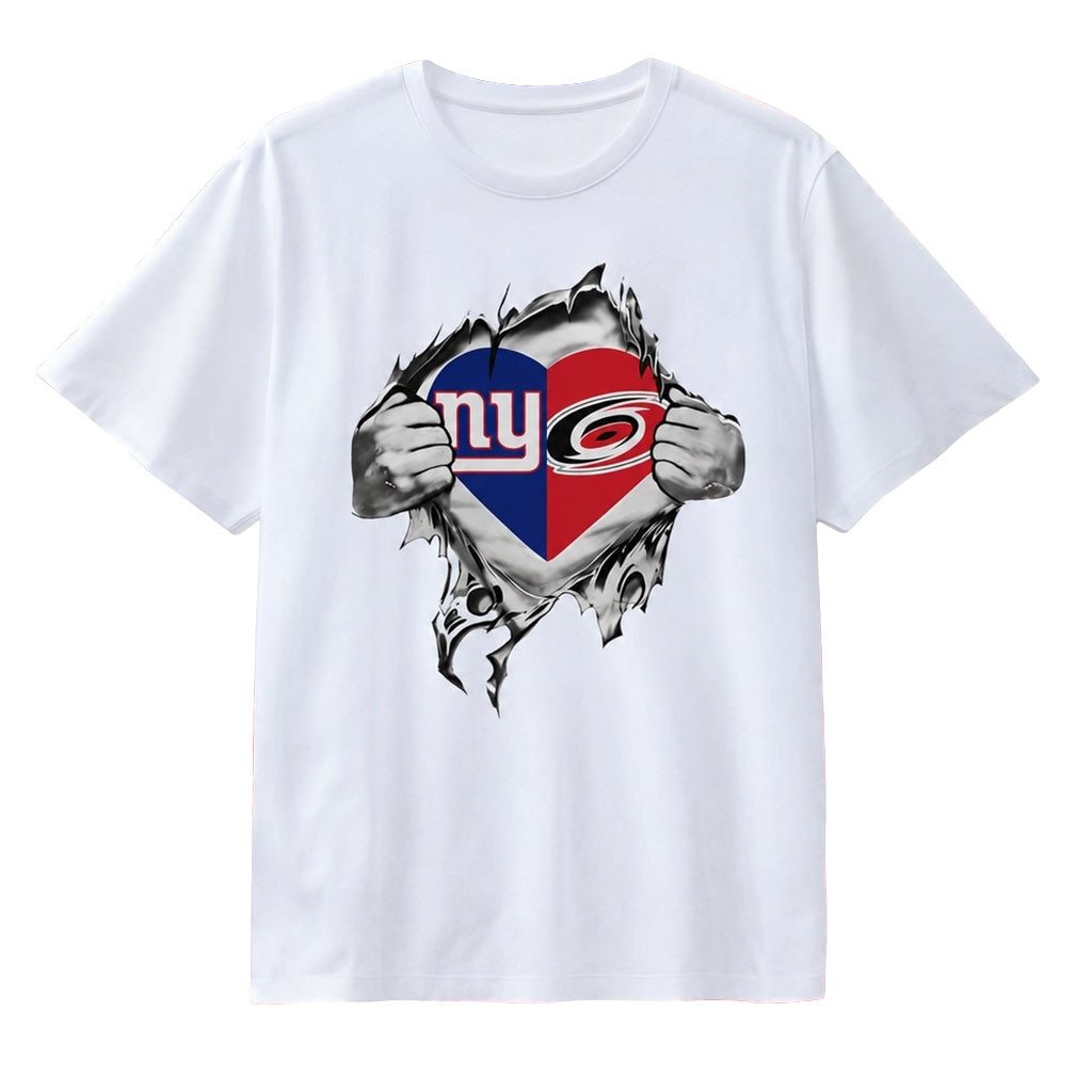 New York Giants And Carolina Hurricanes Heart Logo T-Shirt Game Day Apparel Sports Fan Gifts