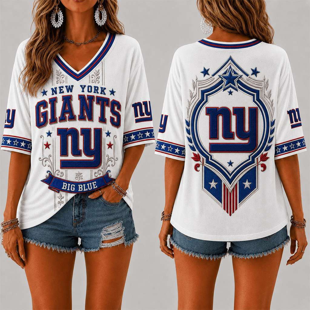 New York Giants Big Blue V-Neck Shirt Game Day Women's Apparel NY Giants Merch Fan Gifts