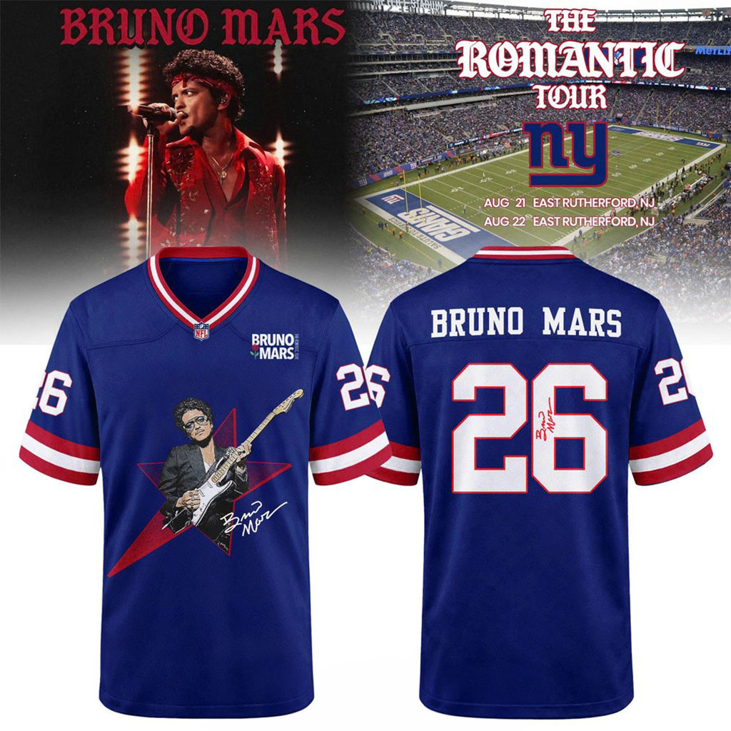 New York Giants x Bruno Mars Merch The Romantic Tour 2026 Football Jersey Gift Ideas For Fans