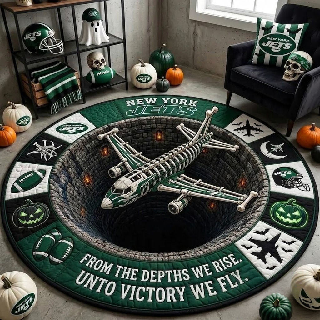 New York Jets 2026 Monster Halloween Quilted Round Mat Unto Victory We Ly Jets Merch Decor
