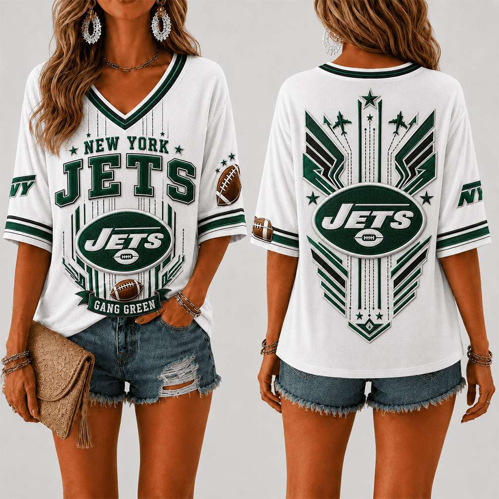 New York Jets Gang Green V-Neck Shirt Game Day Women's Apparel NY Jets Merch Gift For Fans
