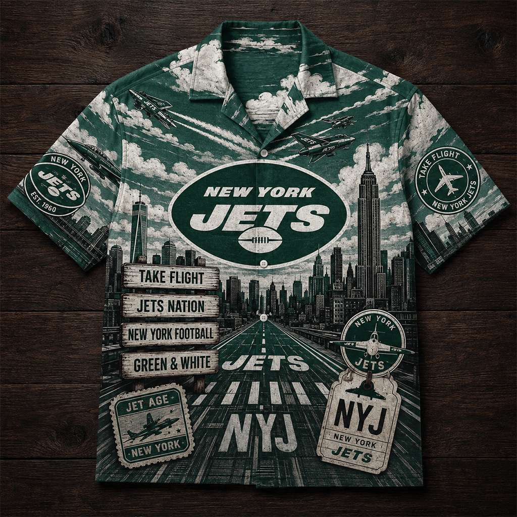 New York Jets Take Flight Hawaiian Shirt Football Game Day Attire NY Jets Merch Fan Gifts