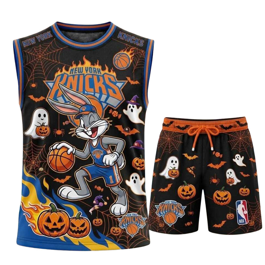 New York Knicks Bunny Halloween Tank Top And Shorts Set Knicks Merch Gifts For Basketball Fan