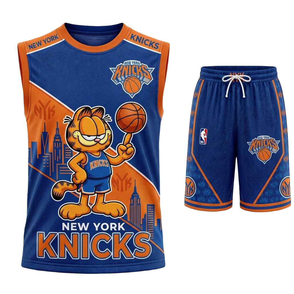 New York Knicks Garfield Halloween Basketball Muscle Tank And Shorts NY Knicks Merchandise