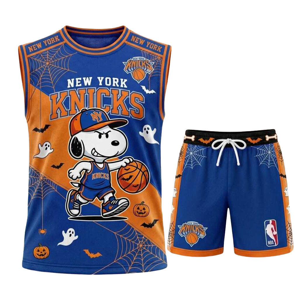 New York Knicks Snoopy Halloween Basketball Muscle Tank And Shorts NY Knicks Merch Fans Gifts New York Knicks Snoopy Halloween Basketball Muscle Tank And Shorts NY Knicks Merch Fans Gifts