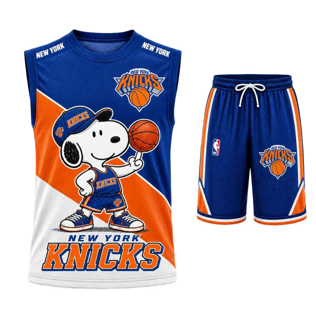 New York Knicks Snoopy Mascot Tank Top And Shorts Set NY Knicks Merch Basketball Fan Apparel New York Knicks Snoopy Mascot Tank Top And Shorts Set NY Knicks Merch Basketball Fan Apparel