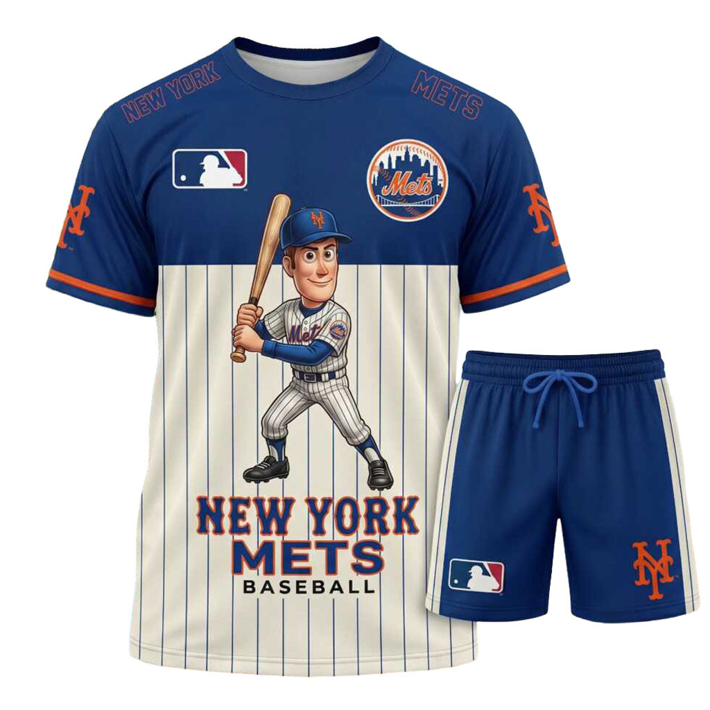 New York Mets Cartoon Player Baseball Shirt And Shorts NY Mets Merch Gift For Game Day