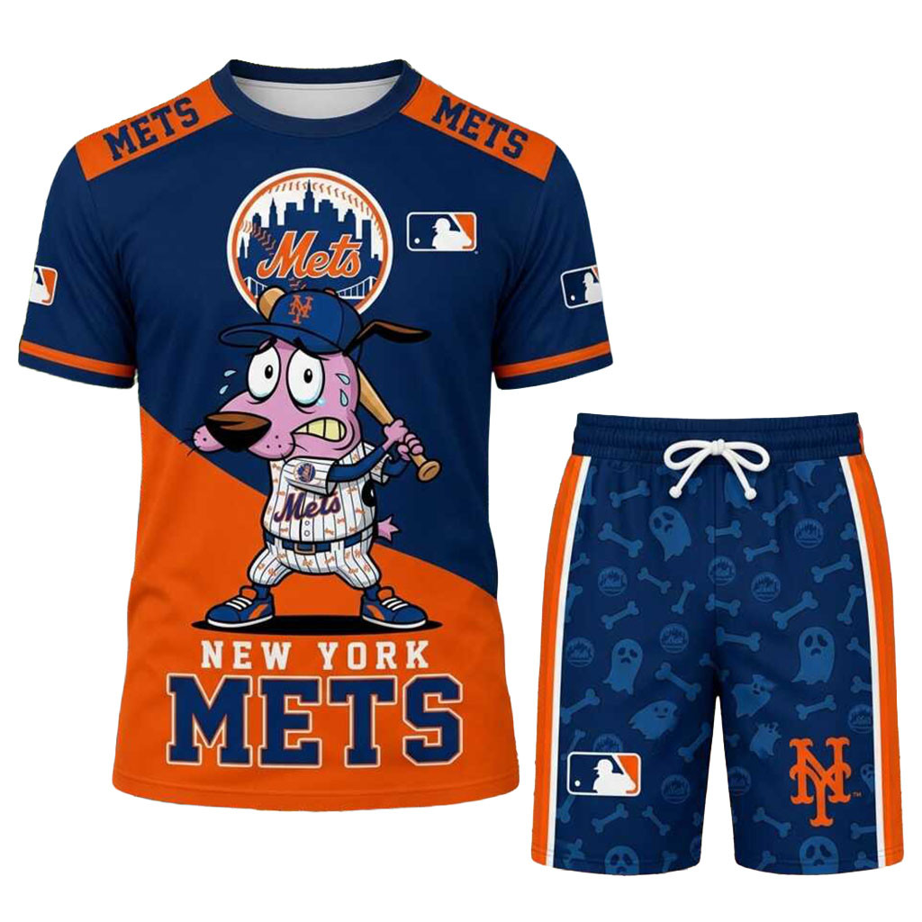 New York Mets Courage The Cowardly Dog Shirt And Shorts Set NY Mets Merch Gift For Fans