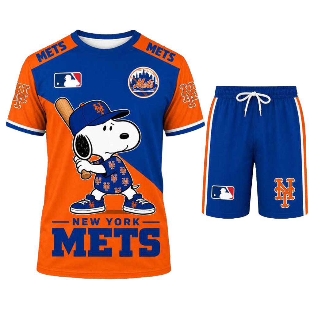 New York Mets Snoopy Baseball Cartoon Sports Shirt And Shorts NY Mets Merch Baseball Fan Gift
