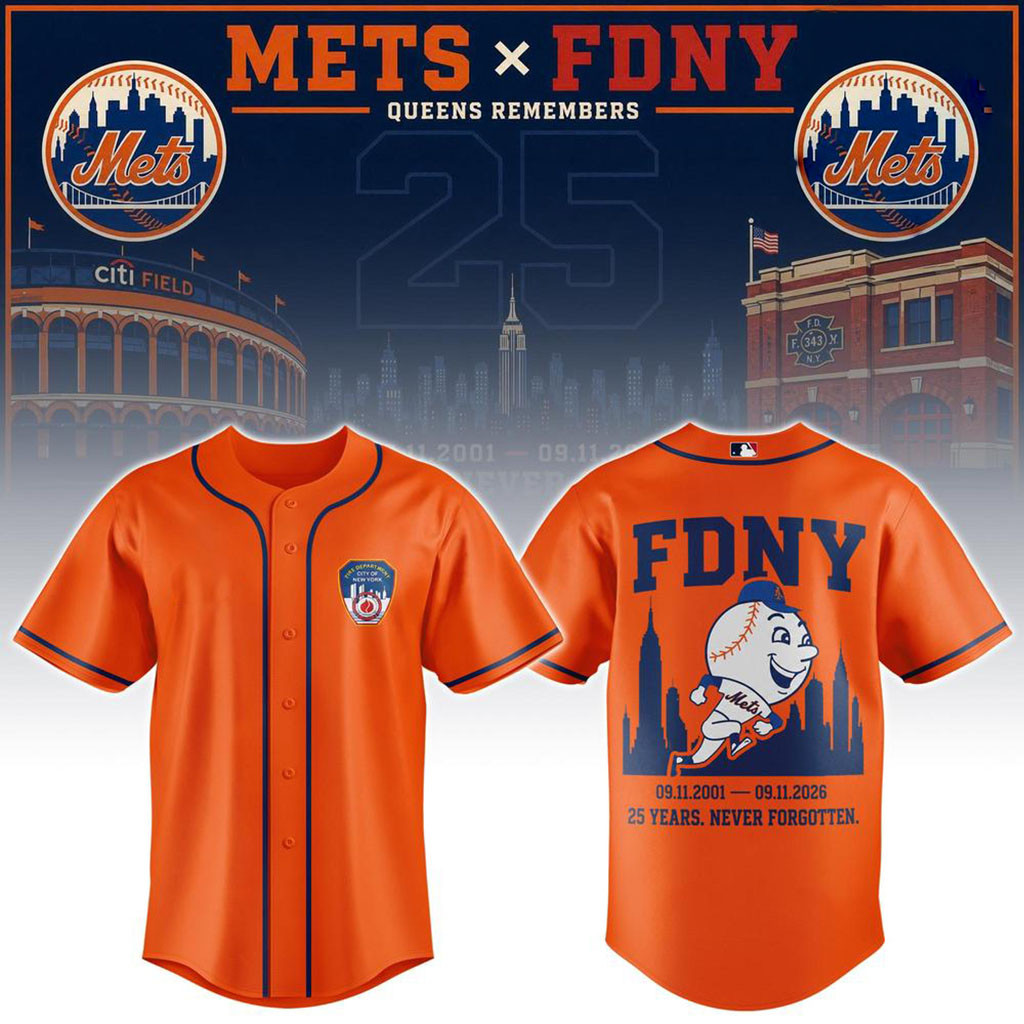 New York Mets x FDNY 25 Years Commemoration Baseball Jersey Mets Merch Gift For Baseball Fans