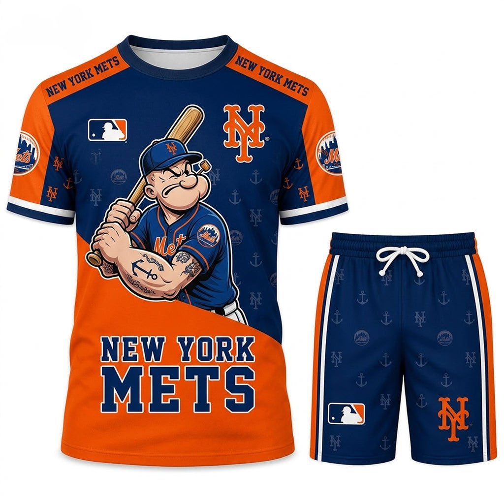 New York Mets X Popeye The Sailor T-Shirt And Shorts Set NY Mets Merch Gift For Baseball Fans